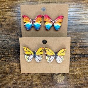 Butterfly Wooden Stud Earrings Bundle - Yellow & Multicolor